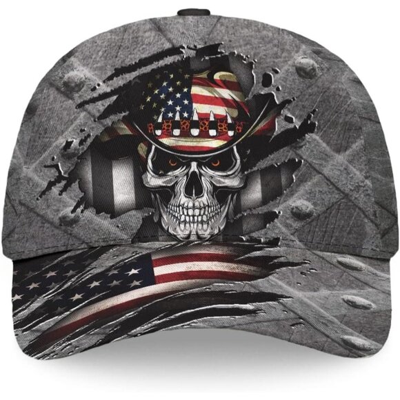 Men's Cowboy Skull Cap Skeleton Reaper Gothic Horror Fashion Black Baseball Cap - Picture 1 of 5